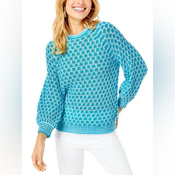 Lilly Pulitzer Wool Blend Corabella Turquoise Shore Sweater Women’s XS Preppy - Picture 2 of 15